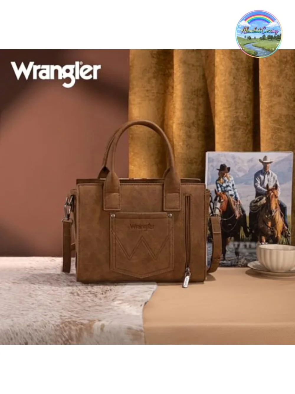 Western Tote Bag with Aztec Tapestry & Genuine Leather